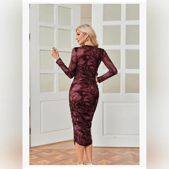 GRACE KARIN Ruched Wrap Bodycon Dress #1034 - Picture 7 of 10